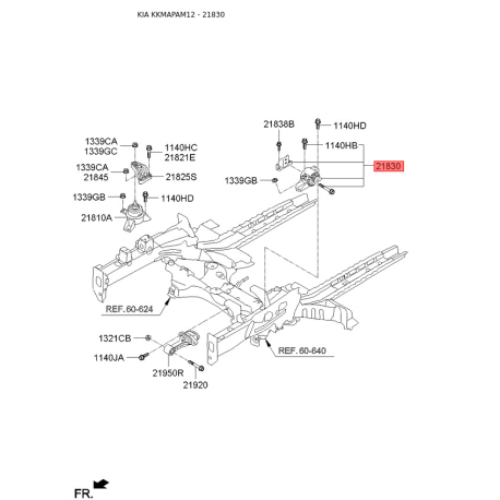Подушка двигуна 21830-2K500 Mobis - 218302K500 - схема з каталогу 21830, KKMAPAM12 218302K500