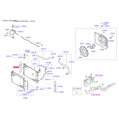 Облицовка / защитная накладка, облицовка радиатора правая 29136-2H000 Mobis - 291362H000 - схема с каталога 29136R, KEURPHD06 291362H000