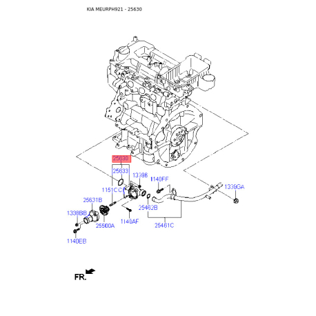 Термостат охолоджувальної рідини 25630-03100 Mobis - 2563003100 - схема з каталогу 25630, MEURPH921 2563003100
