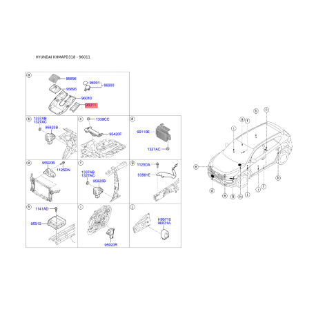 Датчик дощу 96011-D3000 Mobis - 96011D3000 - схема з каталогу 96011, KHMAPD318 96011D3000