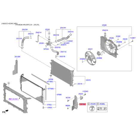 Облицювання / захисна накладка, облицювання радіатора ліве 29136-F2500 Mobis - 29136F2500 - схема з каталогу 29135L, KRUSPF219 29136F2500