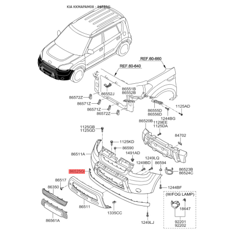Спойлер 86525-2K000 Mobis - 865252K000 - схема з каталогу 86525G, KKMAPAM08 865252K000