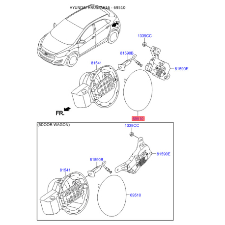 Лючок бензобака 69510-A5000 Mobis - 69510A5000 - схема з каталогу 69510, HRUSPA616 69510A5000