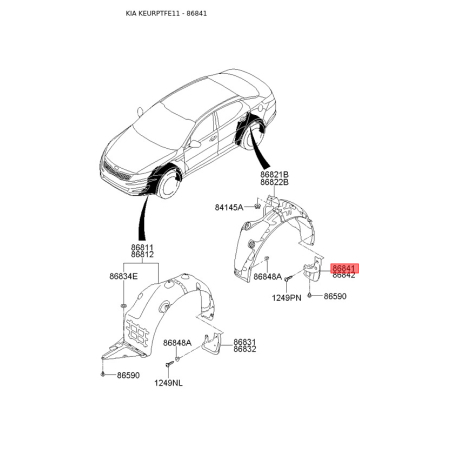 Бризговик задній лівий 86841-2T100 Mobis - 868412T100 - схема з каталогу 86841, KEURPTFE11 868412T100