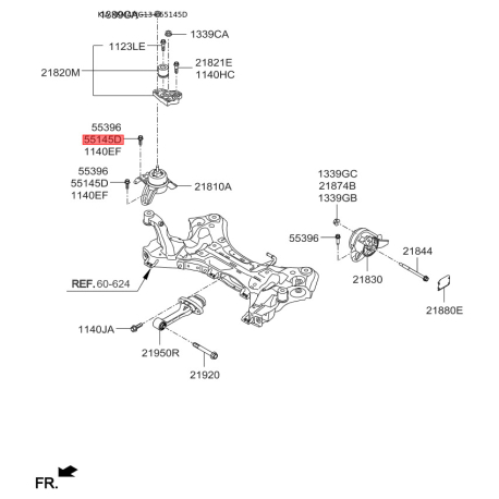 Болт задньої маточини та важеля 55396-3K000 Mobis - 553963K000 - схема з каталогу 55145D, KKMAPJG13 553963K000