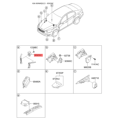 Датчик світла (освітленості) 95930-2P000 Mobis - 959302P000 - схема з каталогу 95930C, KKMAPJG13 959302P000