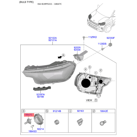 Лампа розжарювання, основна фара 18647-61566L Mobis - 1864761566L - схема з каталогу 18647C, IEURPSX21 1864761566L