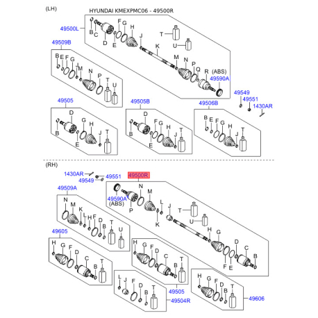 Шарнірний комплект приводного вала правий 49500-1E051 Mobis - 495001E051 - схема з каталогу 49500R, KMEXPMC06 495001E051
