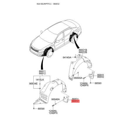 Брызговик передний правый 86832-2T000 Mobis - 868322T000 - схема с каталога 86832, KEURPTF11 868322T000