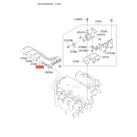 Провода высоковольтные 27450-02610 Mobis - 2745002610 - схема с каталога 27450, KEURPSA08 2745002610