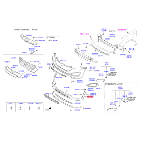 Накладка бампера нижня (губа) 86512-2W000 Mobis - 865122W000 - схема з каталогу 86525H, KEURPDM12 865122W000