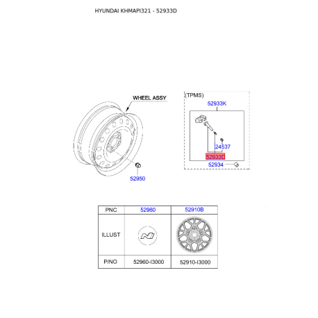 Датчик давления воздуха в шинах 52936-F2000 Mobis - 52936F2000 - схема с каталога 52933D, KHMAPI321 52936F2000