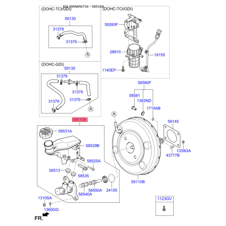 Циліндр гальмівний головний 58510-A7200 Mobis - 58510A7200 - схема з каталогу 58510A, KKMAPA716 58510A7200