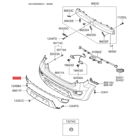 Молдинг порога, бампера и крыла верхний 86661-2K500 Mobis - 866612K500 - схема с каталога 86688, KKMAPAM12 866612K500