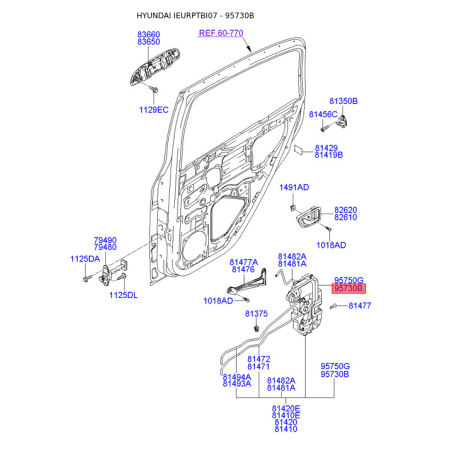Електропривід замка двері лівий 95735-1C010 Mobis - 957351C010 - схема з каталогу 95730B, IEURPTBI07 957351C010