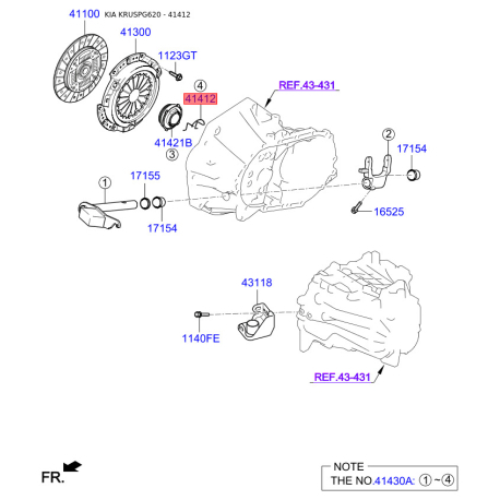 Крышка, выжимной подшипник 41412-02500 Mobis - 4141202500 - схема с каталога 41412, KRUSPG620 4141202500