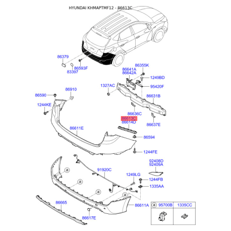 Кронштейн, буфер левый 86613-2S000 Mobis - 866132S000 - схема с каталога 86613C, KHMAPTMF12 866132S000