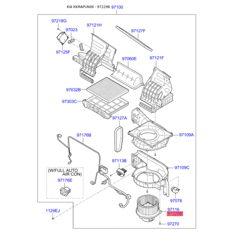 Электродвигатель отопителя 97113-1D000 Mobis - 971131D000 - схема с каталога 97229B, KKMAPUN06 971131D000