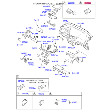 Кнопка 95430-3S500FP Mobis - 954303S500FP - схема с каталога 95430D, KHMAPGFE11 954303S500FP