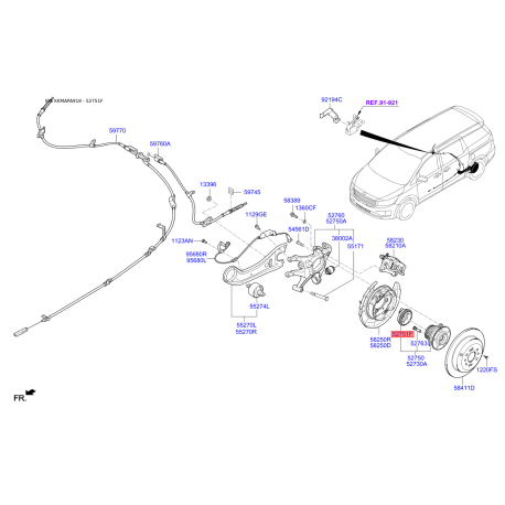 Датчик частоты вращения колеса (ABS) 52751-B8100 Mobis - 52751B8100 - схема с каталога 52751F, KKMAPA918 52751B8100