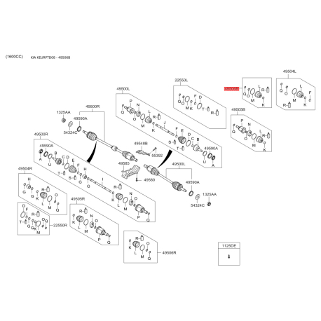 Чохол півосі (пильник) приводного валу лівий 49595-2V1A5 Mobis - 495952V1A5 - схема з каталогу 49506B, KEURPTD08 495952V1A5