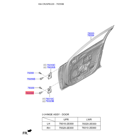 Болт петлі двері (бічної та кришки багажника) 79359-3K000 Mobis - 793593K000 - схема з каталогу 79359B, CRUSPEU20 793593K000