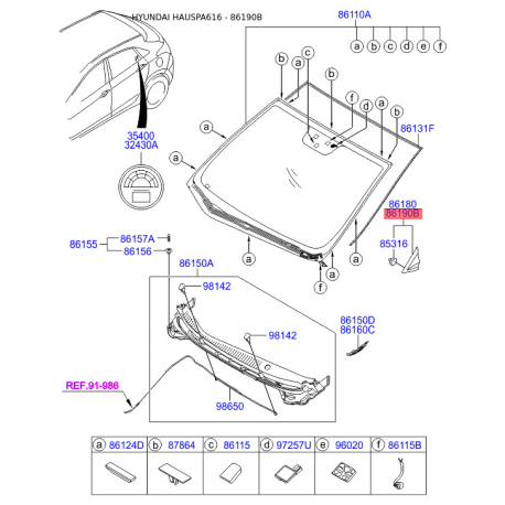 Накладка угловая наружного зеркала (на кузов) правая 86190-A5000 Mobis - 86190A5000 - схема с каталога 86190B, HAUSPA616 86190A5000