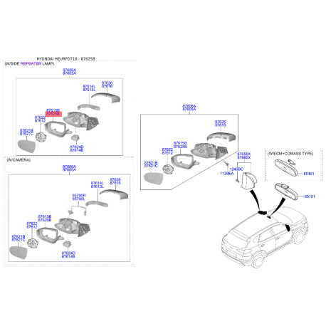 Накладка (крышка) наружного зеркала задняя правая 87625-D7010 Mobis - 87625D7010 - схема с каталога 87625B, HEURPD718 87625D7010