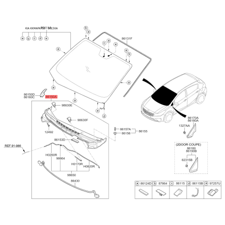 Облицовка передней панели (жабо) 86150-A7000 Mobis - 86150A7000 - схема с каталога 86150A, KKMAPA716 86150A7000