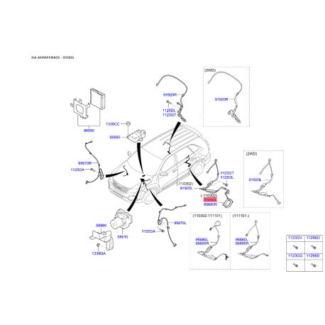 Датчик частоты вращения колеса (ABS) задний левый 95680-3J000 Mobis - 956803J000 - схема с каталога 95680L, AKMAPXMA09 956803J000