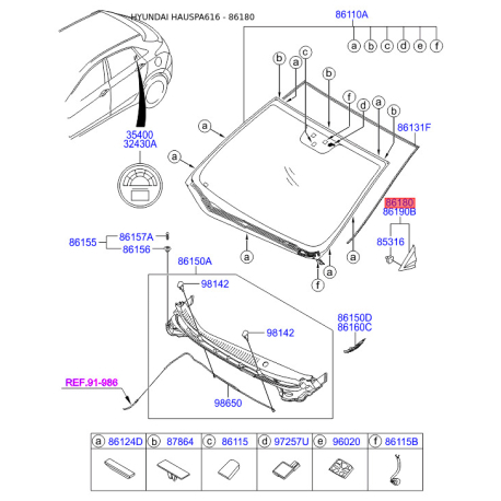 Накладка угловая наружного зеркала (на кузов) левая 86180-A5000 Mobis - 86180A5000 - схема с каталога 86180, HAUSPA616 86180A5000