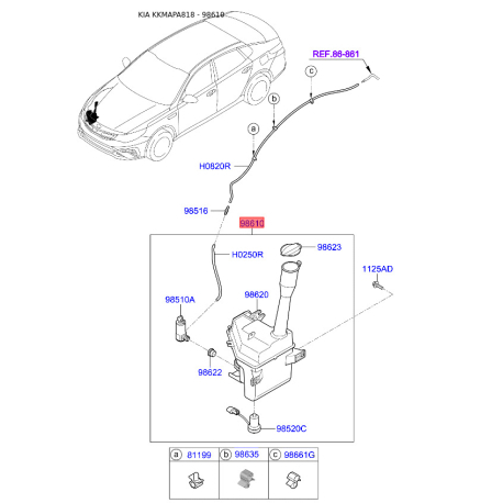 Бачок омывателя 98610-A8000 Mobis - 98610A8000 - схема с каталога 98610, KKMAPA818 98610A8000