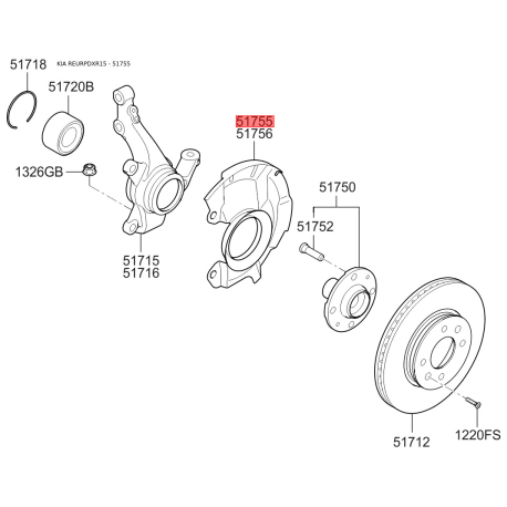 Защита (пыльник, щит) поворотного кулака левая 51755-1R000 Mobis - 517551R000 - схема с каталога 51755, REURPDXR15 517551R000
