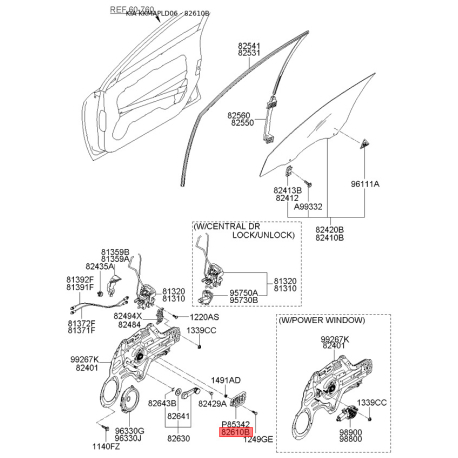 Ручка дверей, внутрішнє обладнання ліва 82610-2F020 Mobis - 826102F020 - схема з каталогу 82610B, KKMAPLD06 826102F020