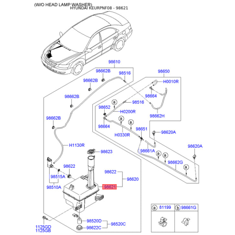 Бачок омивача 98621-3K100 Mobis - 986213K100 - схема з каталогу 98621, KEURPNF08 986213K100