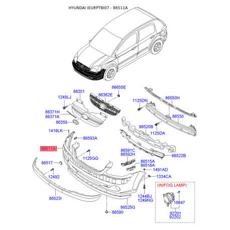 Бампер 86511-1C300 Mobis - 865111C300 - схема з каталогу 86511A, IEURPTBI07 865111C300