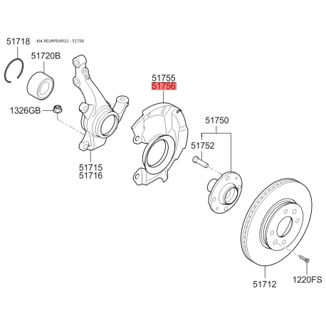 Защита (пыльник, щит) поворотного кулака правая 51756-1R000 Mobis - 517561R000 - схема с каталога 51756, REURPDXR15 517561R000