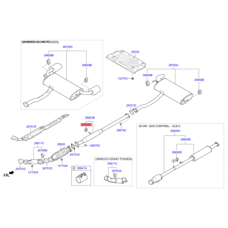 Подушка крепления выпускной системы 28658-3W000 Mobis - 286583W000 - схема с каталога 28658D, KKMAPSL14 286583W000