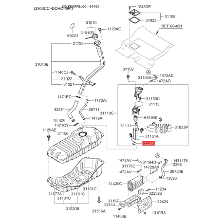 Датчик, запас топлива 31150-3E300 Mobis - 311503E300 - схема с каталога 94460, KEURPBL06 311503E300