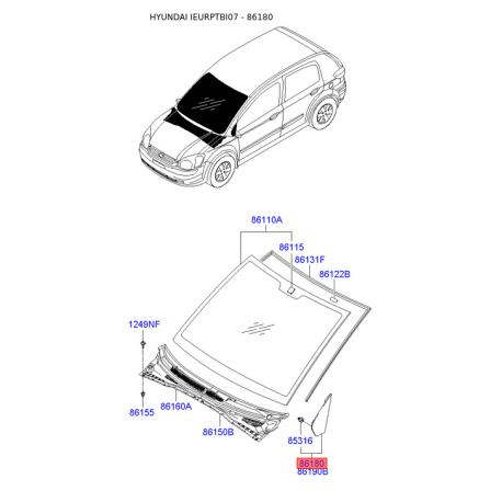 Накладка угловая наружного зеркала (на кузов) левая 86180-1C000 Mobis - 861801C000 - схема с каталога 86180, IEURPTBI07 861801C000