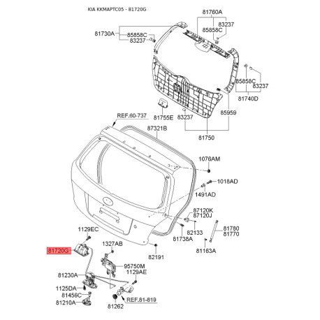 Корпус, фонарь освещения номерного знака 81720-1G020 Mobis - 817201G020 - схема с каталога 81720G, KKMAPTC05 817201G020