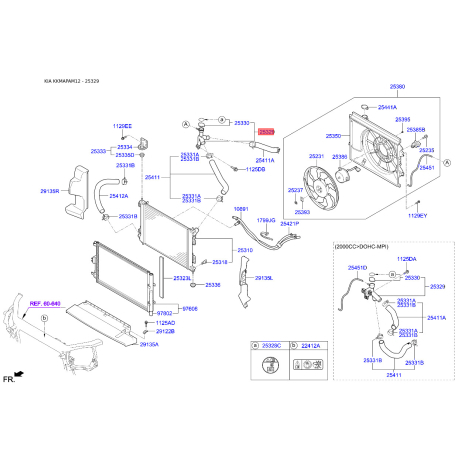Соединительный патрубок, провод охлаждающей жидкости 25329-2K600 Mobis - 253292K600 - схема с каталога 25329, KKMAPAM12 253292K600
