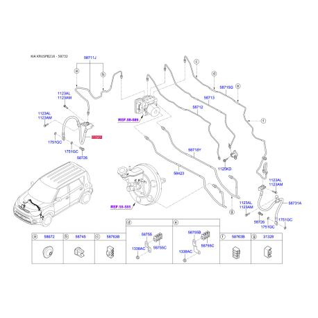 Шланг тормозной передний правый 58732-B2000 Mobis - 58732B2000 - схема с каталога 58732, KRUSPB216 58732B2000
