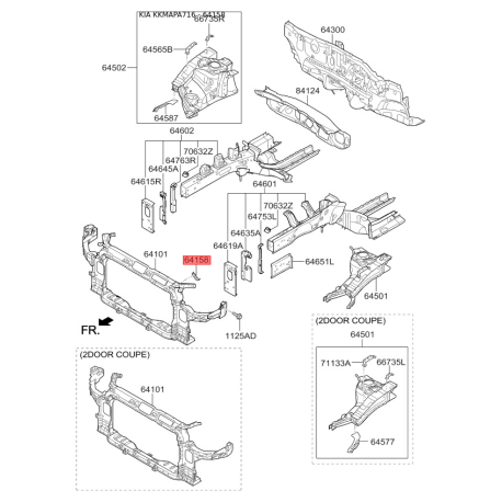 Кронштейн троса капота лівий 64168-3X000 Mobis - 641683X000 - схема з каталогу 64158, KKMAPA716 641683X000