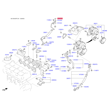 Болт системы выпуска 28281-27001 Mobis - 2828127001 - схема с каталога 28281B, SRUSPF119 2828127001