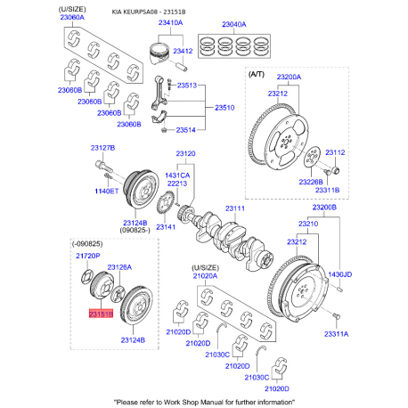 Шкив коленвала импульсный под ДПКВ 23151-02570 Mobis - 2315102570 - схема с каталога 23151B, KEURPSA08 2315102570