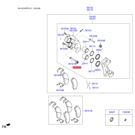 Чохол (пильник) направляючої супорта 58164-1D000 Mobis - 581641D000 - схема з каталогу 58164B, KEURPPU20 581641D000