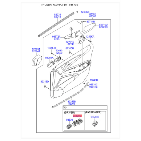 Блок кнопок склопідйомника 93570-3S000RY Mobis - 935703S000RY - схема з каталогу 93570B, KEURPGF10 935703S000RY