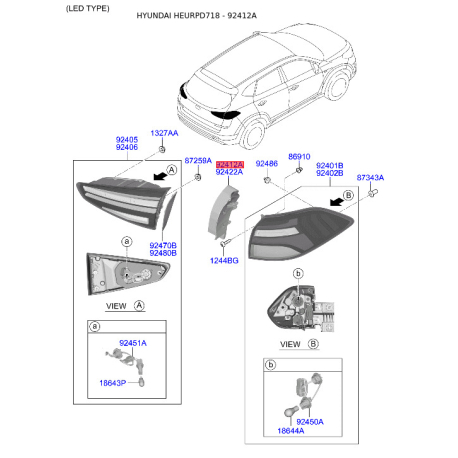 Кріплення ліхтар задній ліве 92411-D7500 Mobis - 92411D7500 - схема з каталогу 92412A, HEURPD718 92411D7500