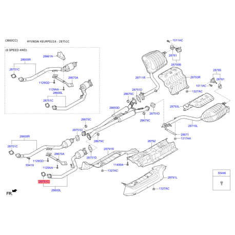 Прокладка трубы выхлопного газа 28751-2B250 Mobis - 287512B250 - схема с каталога 28751C, KEURPD216 287512B250
